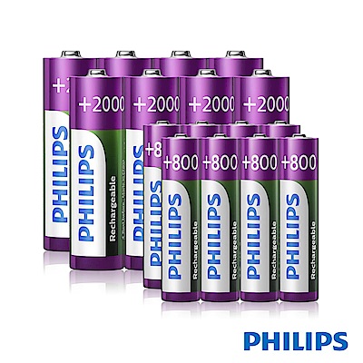 PHILIPS 鎳氫低自放充電電池3號8入 + 4號8入