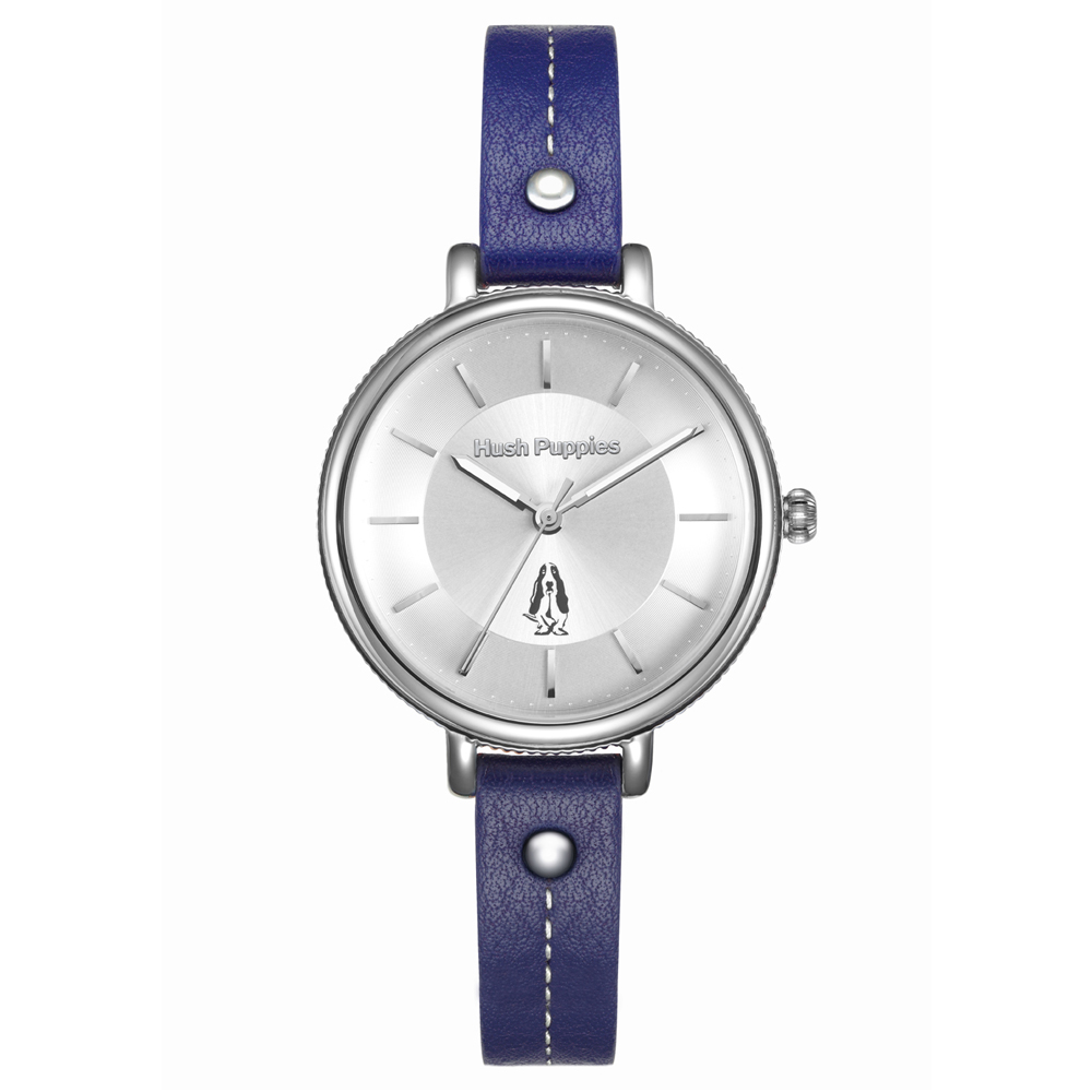 Hush Puppies 環型刻紋經典皮革女性手錶(HP3868)-白x蘭紫色皮帶/ 33mm