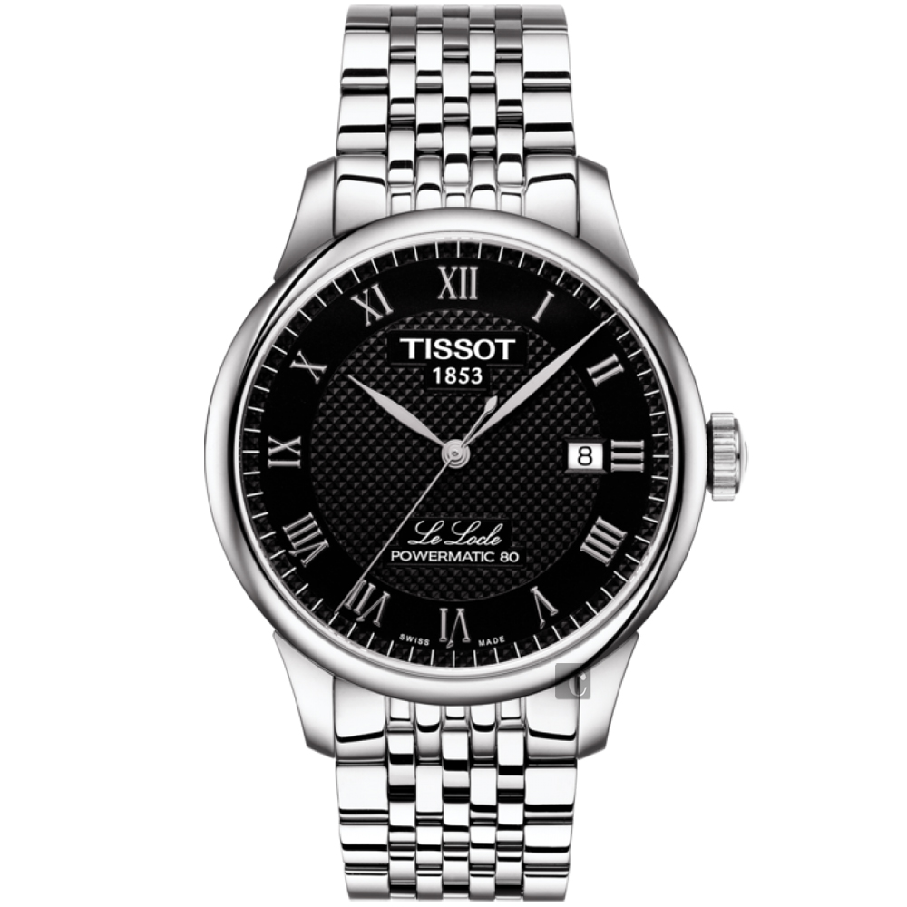 TISSOT 天梭 官方授權 Le Locle 80小時動力儲存機械腕錶-黑/39mm T0064071105300