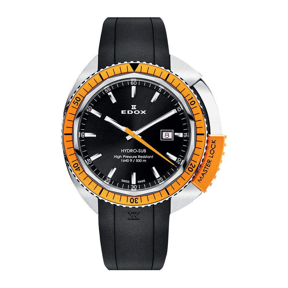 EDOX Hydro Sub 北極潛水500米石英腕錶-黑x橘/46mm