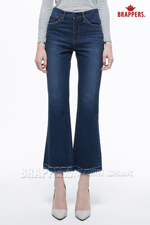 BRAPPERS 女款 新美腳系列-女用中低腰短版不收邊靴型褲-藍