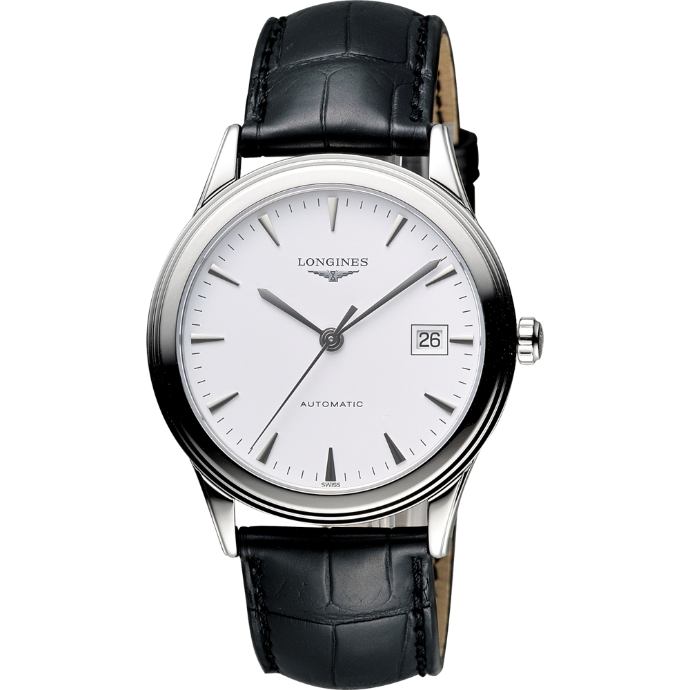 LONGINES 浪琴 官方授權 Flagship 經典純粹機械腕錶-白x黑/38.5mm L4.874.4.12.2