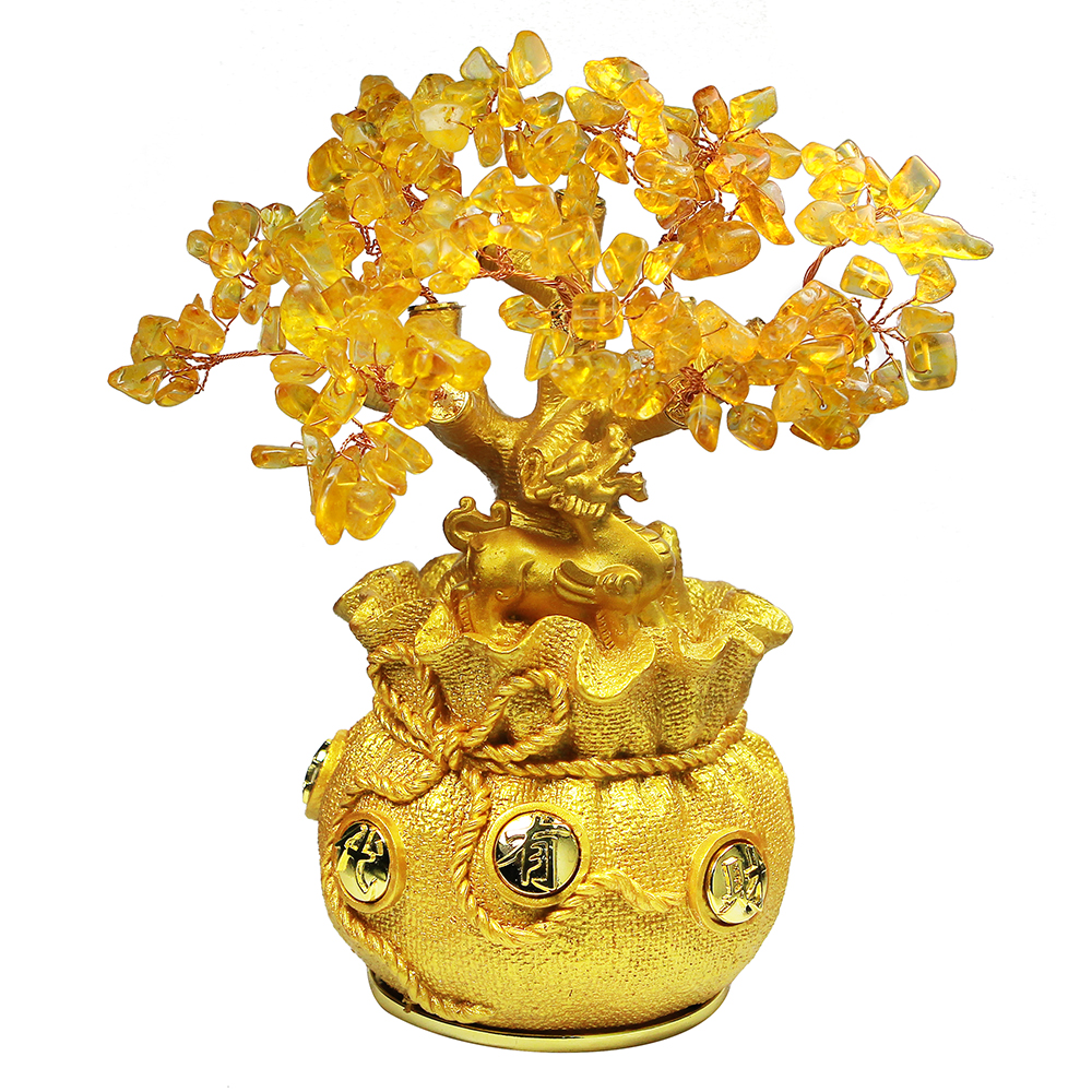 開運世家 超大-頂級黃水晶發財樹可當存錢筒-招財守財庫鎮宅首選(含開光)