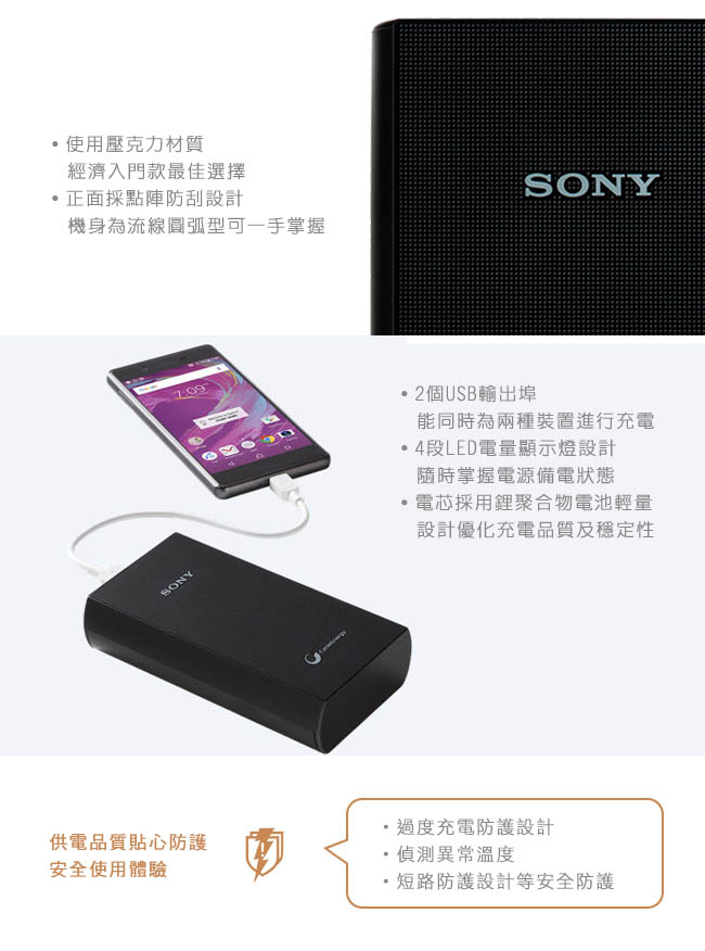 SONY 20000mAh 超大容量2埠鋰離子行動電源(CP-V20)