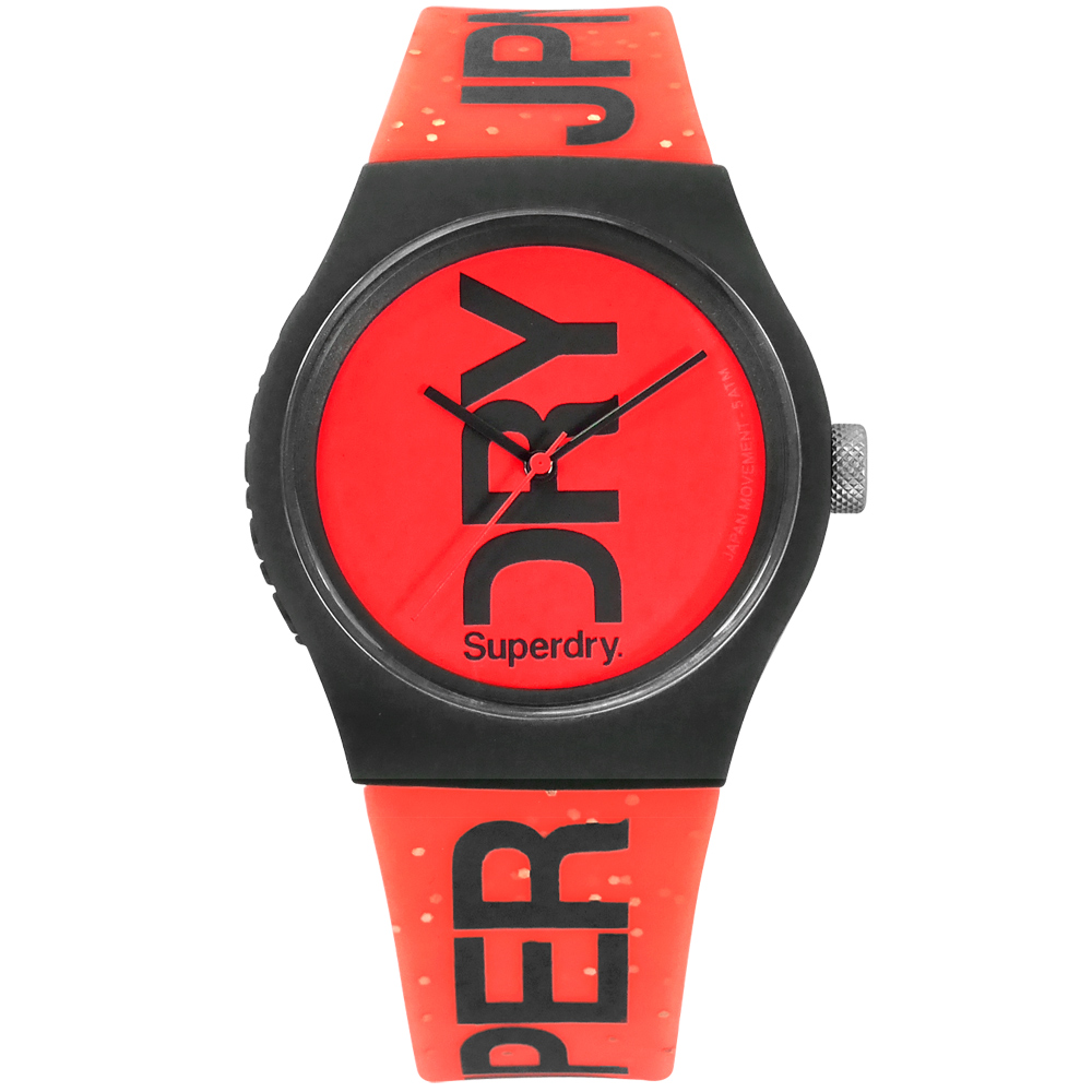 Superdry 日系雙色休閒防水品牌LOGO矽膠手錶-粉橘x深灰框/38mm
