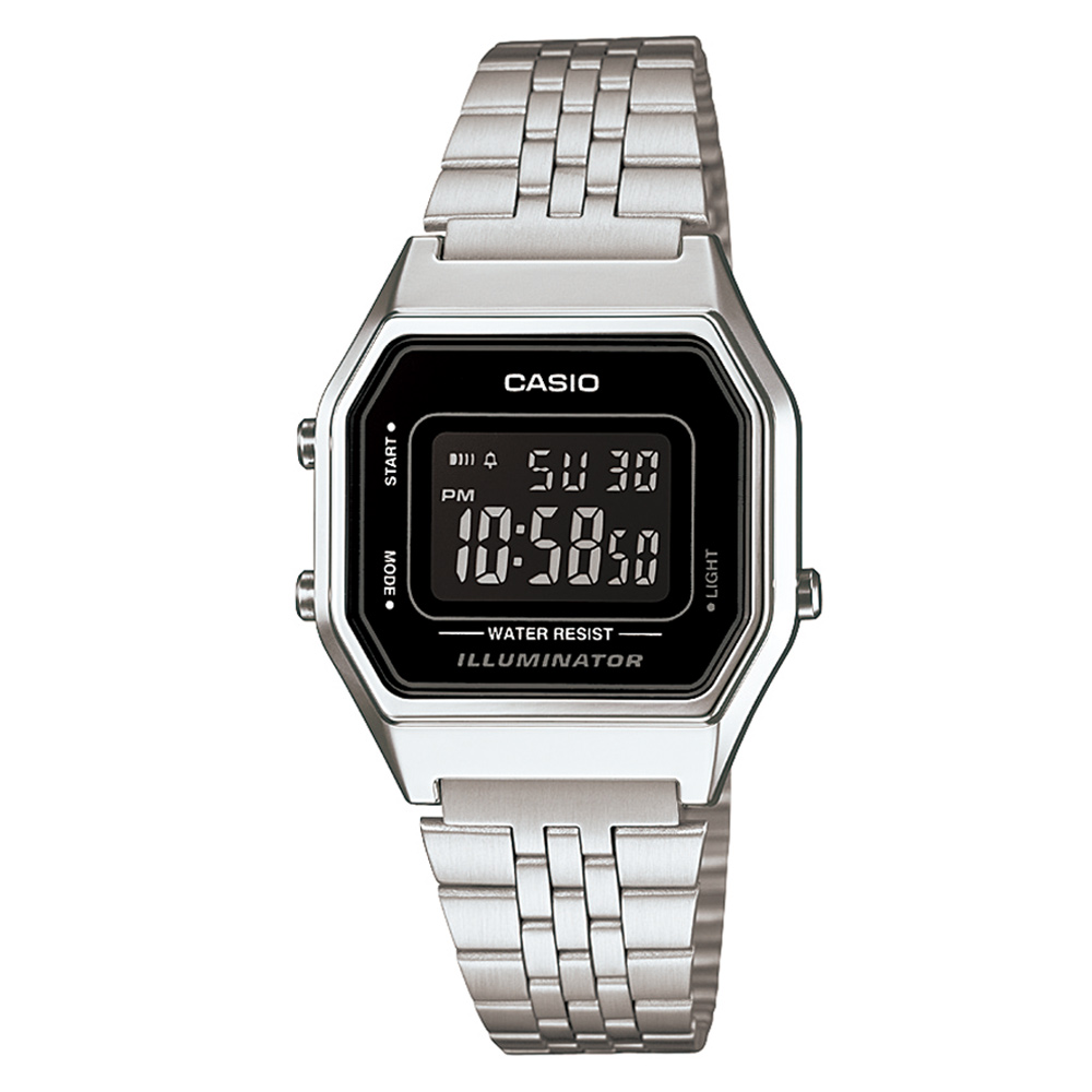 CASIO 經典復古數字型電子錶(LA-680WA-1B)-銀色x黑框黑面/28.6mm