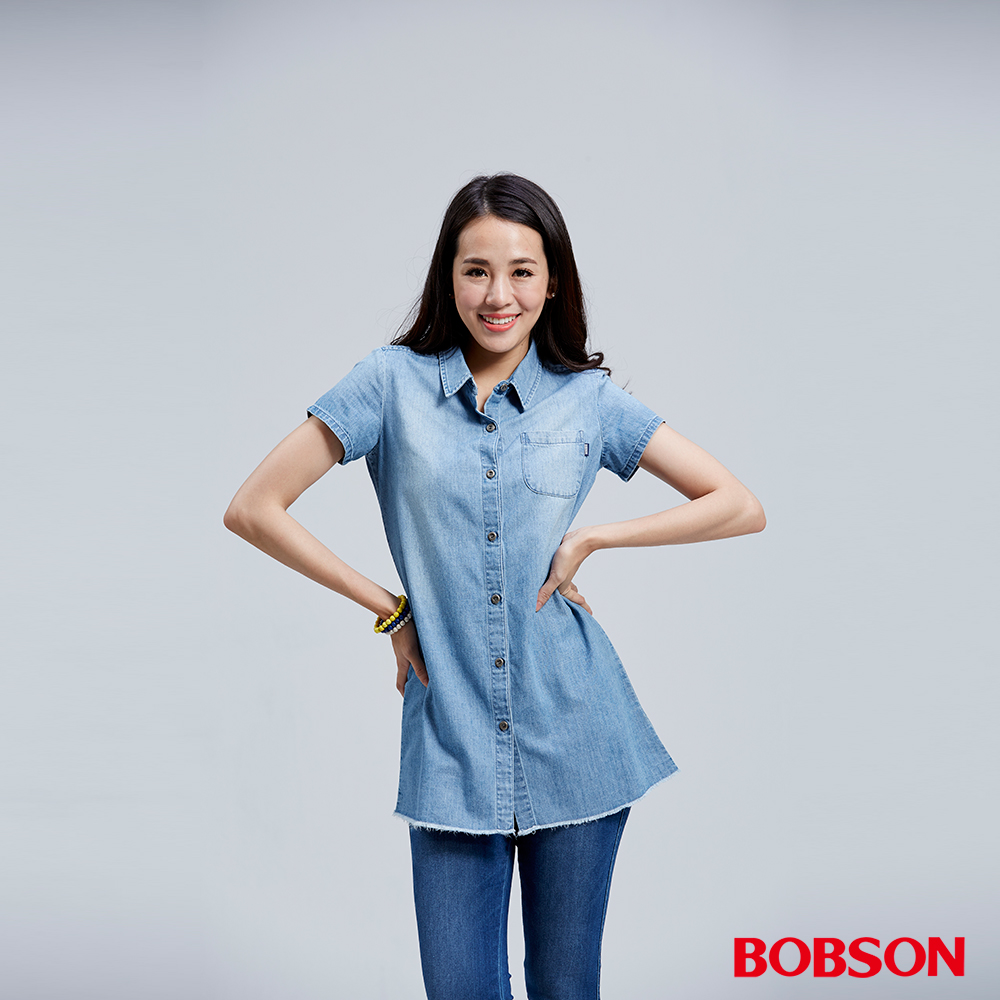 BOBSON 女款牛仔長版襯衫