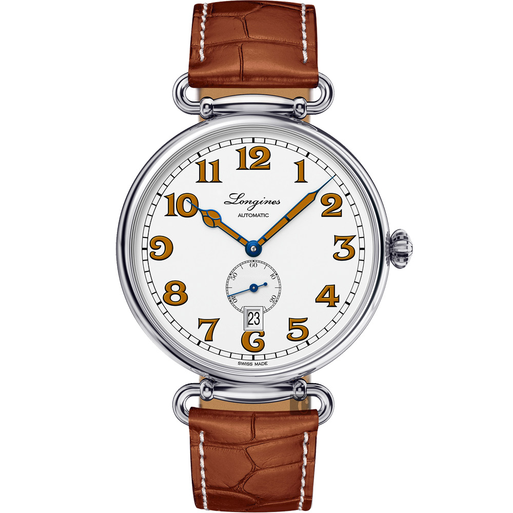 LONGINES 浪琴 官方授權 Heritage 1918 復刻小秒針機械腕錶-白x咖啡/41mm L2.809.4.23.2