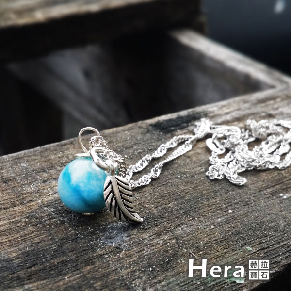 Hera925純銀手作天然拉利瑪石羽毛項鍊/鎖骨鍊