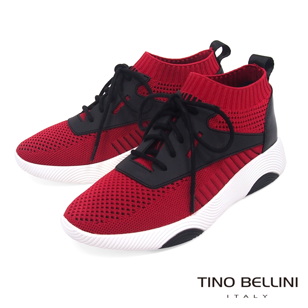 Tino Bellini 美式潮流運動風綁帶厚底襪套鞋_ 紅
