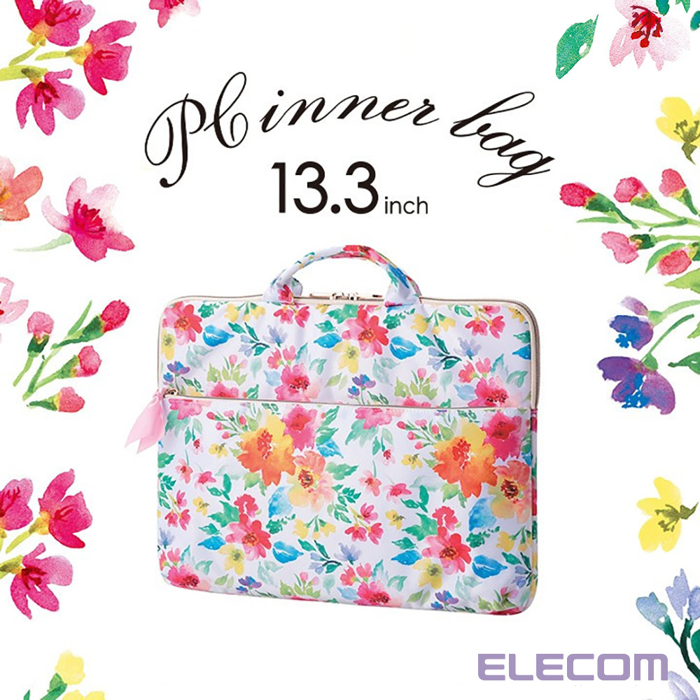 ELECOM 水彩花卉手提收納袋13.3吋-粉