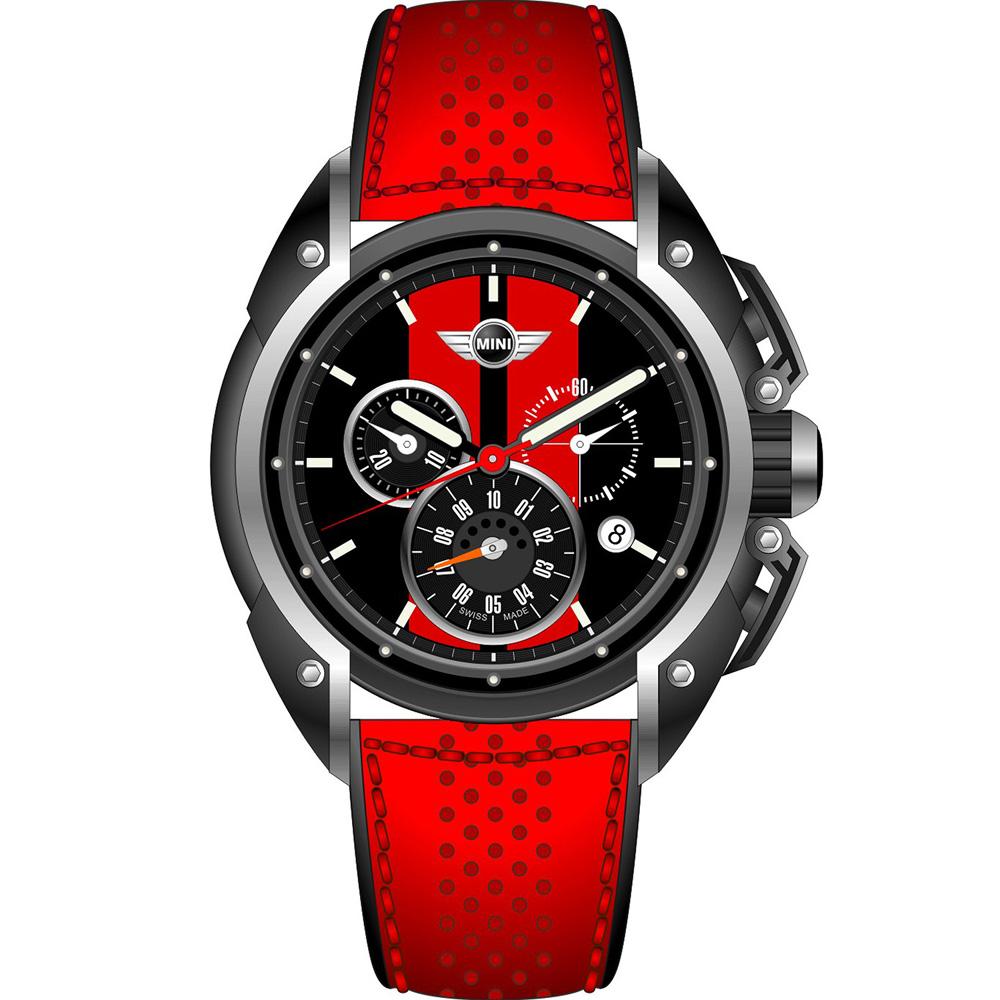 MINI Swiss Watches 極速運動計時腕錶-黑x紅/45mm