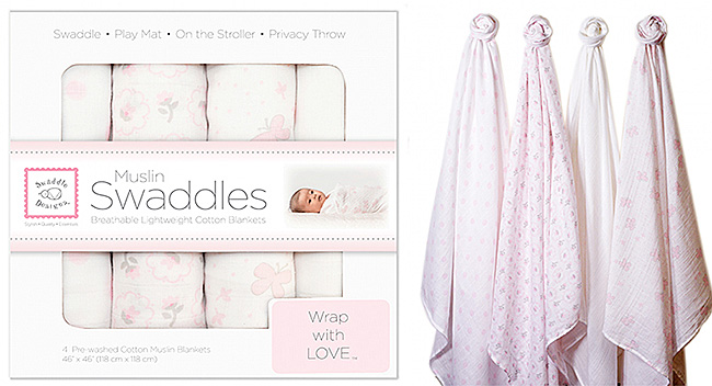 Swaddle Designs 薄棉羅紗多用途嬰兒包巾4入禮盒