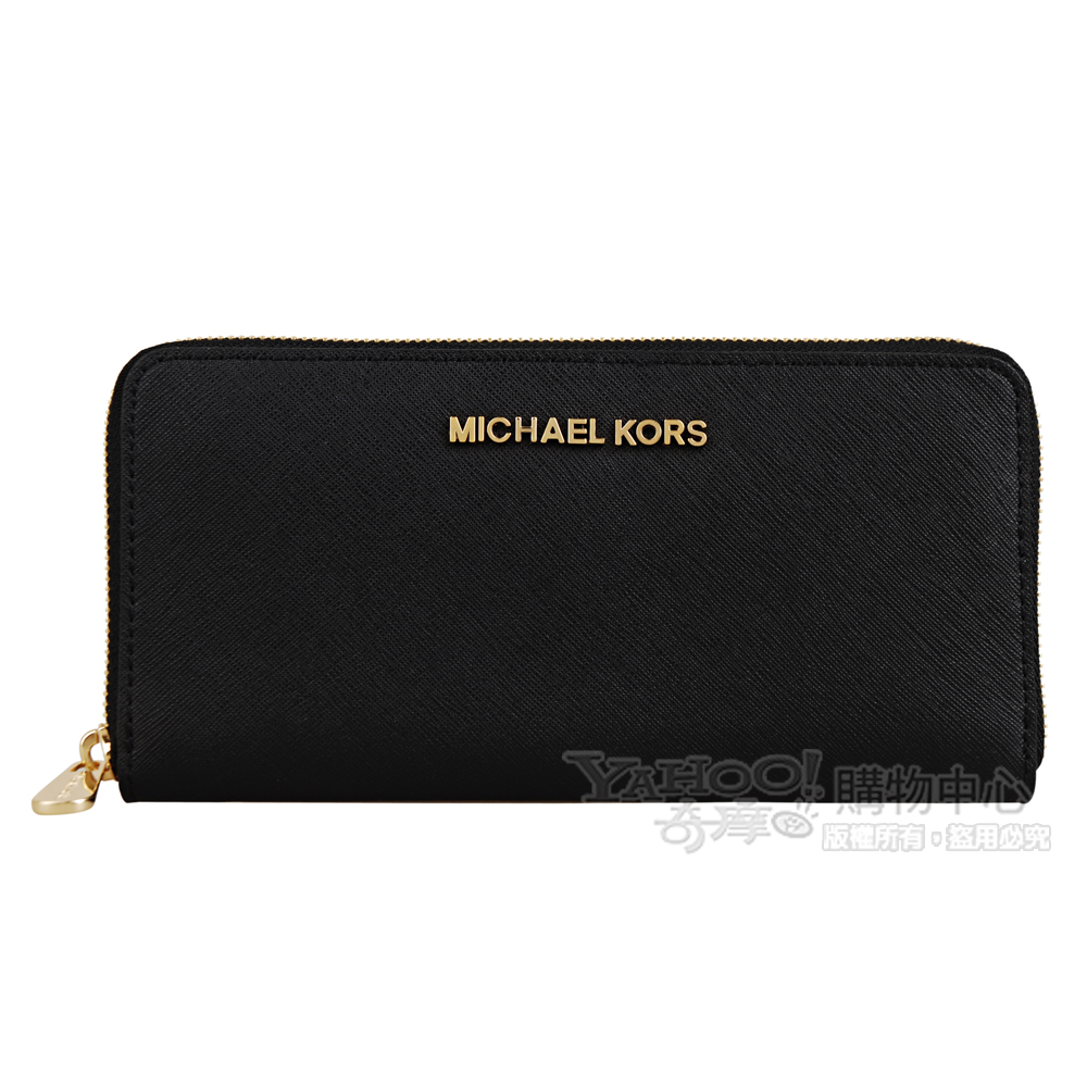 Michael kors 經典MK金屬LOGO雙拉鍊長夾(黑)