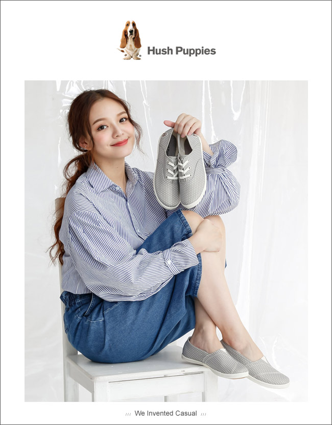 Hush Puppies 金屬感洞洞咖啡紗帆布鞋-淺灰