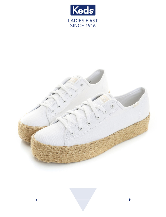 Keds TRIPLE KICK 夏季草編綁帶帆布鞋-白