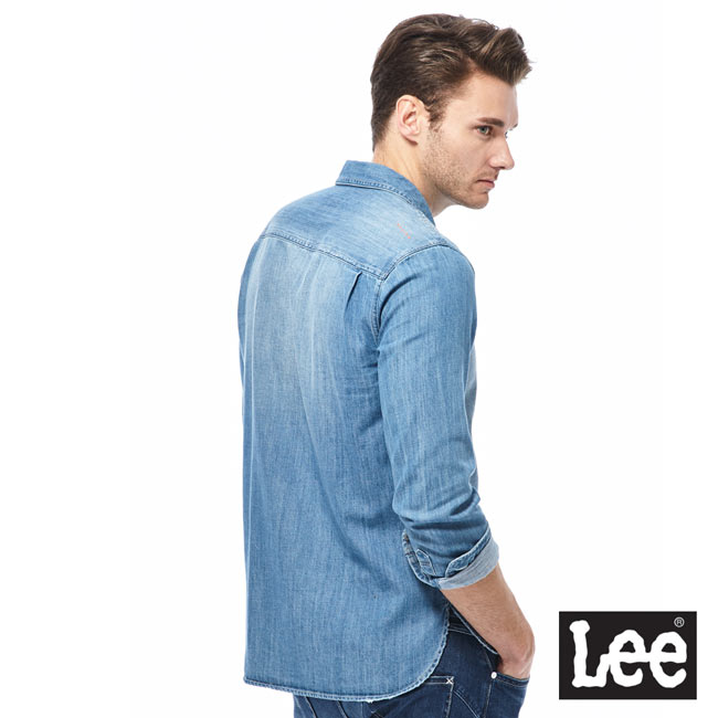 Lee 牛仔長衫襯衫-男款-藍