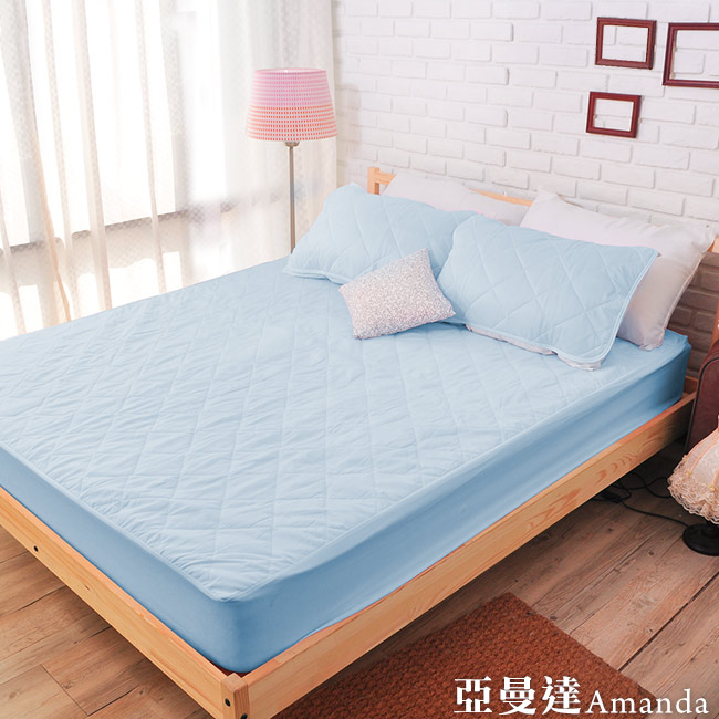 亞曼達Amanda 果漾色系100%防水床包式保潔墊-雙人(粉藍色)