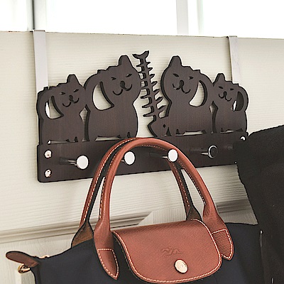 Home Feeling 門後勾/衣架/掛勾/木紋/貓咪(2入組)-31X16