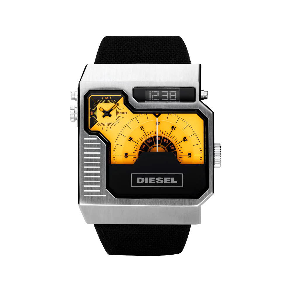 DIESEL 獵鷹計畫多時區腕錶-黑x橘黃/46mm
