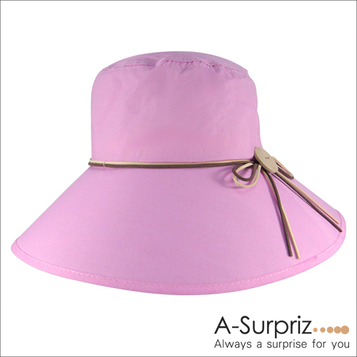A-Surpriz 圓木釦綁麂皮繩遮陽帽(粉)附防風繩