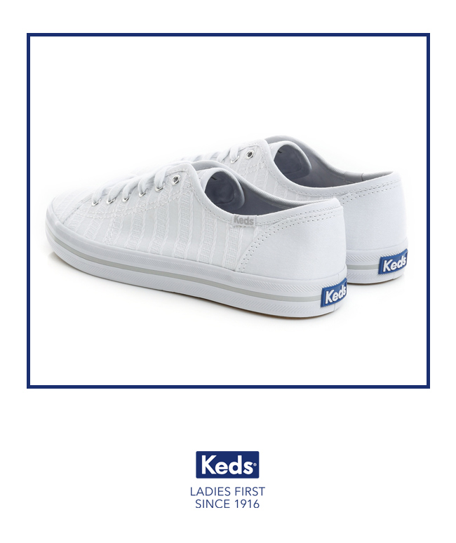 Keds KICKSTART 條紋交織綁帶休閒鞋-白色