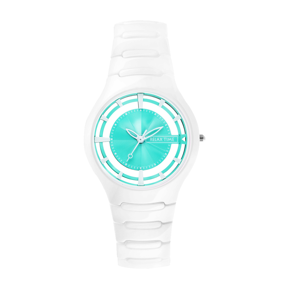 RELAX TIME RT57 優雅鏤空陶瓷腕錶-蒂芬妮綠x白/37mm