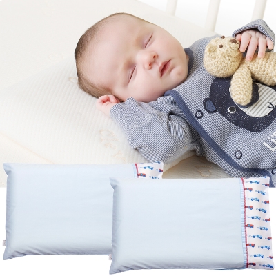 ClevaMama 防扁頭嬰兒枕-專用枕套2入(藍色小車)