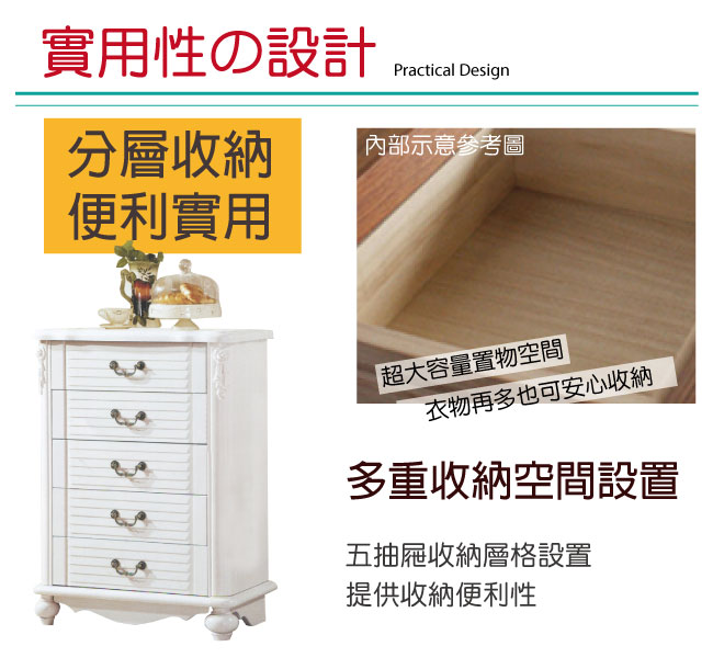 品家居 邦妮2.3尺鄉村木紋五斗櫃(二色可選)-70x34x95.5cm免組