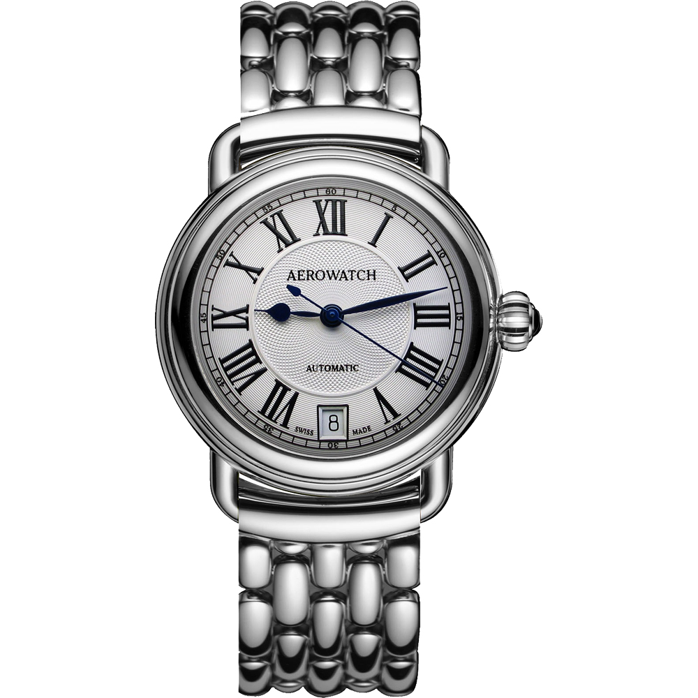 AEROWATCH 經典扭索時尚機械腕錶-銀/35mm