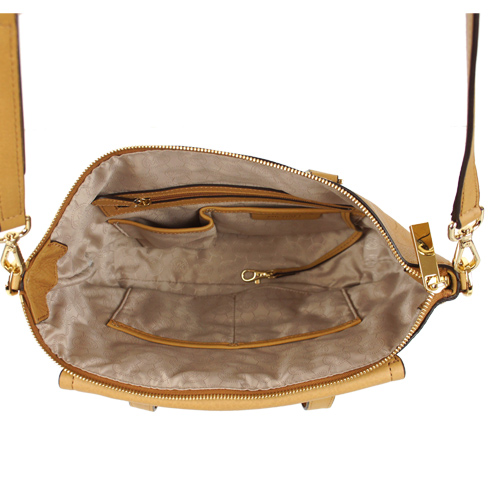 MICHAEL KORS 荔枝紋皮革雙翻蓋兩用包(卡其)(展示品)