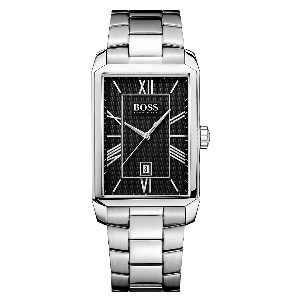 Hugo Boss 簡約羅馬時尚腕錶-黑x銀/31x51mm
