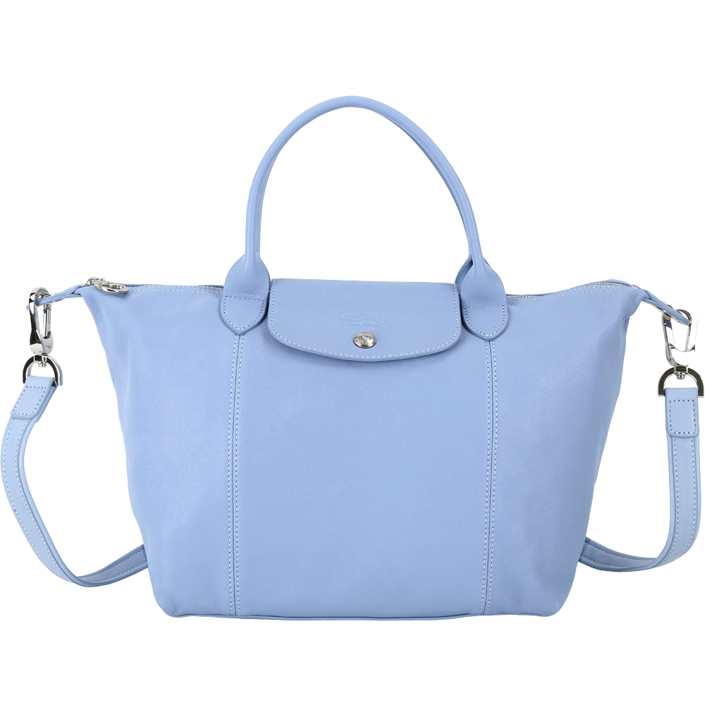 LONGCHAMP Le pliage Cuir 小型短提把羊皮摺疊兩用包(薰衣草藍)