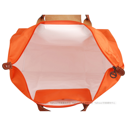 Longchamp Le pliage系列短把拉鍊摺疊旅行包(中/橘)