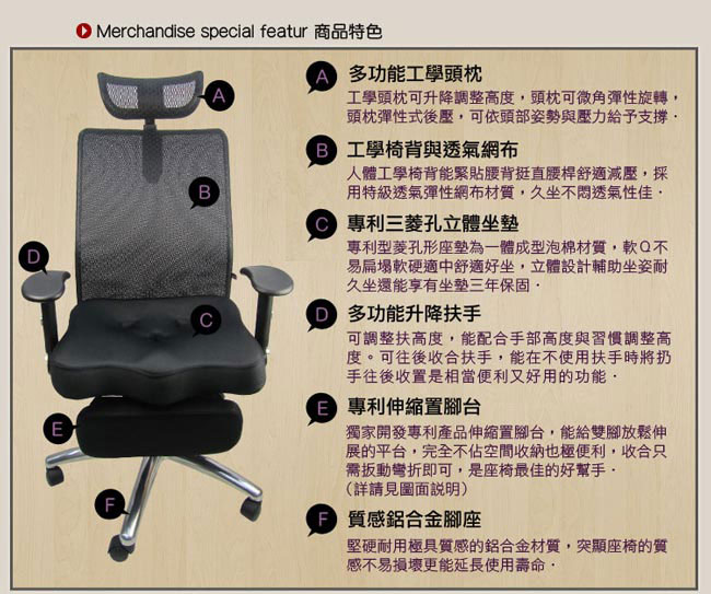 邏爵家具-坐臥兩用透氣三孔坐墊電腦椅/辦公椅