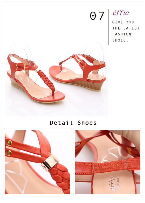 effie個性涼夏 Y字麻花鬆緊帶小坡跟涼鞋 橘色