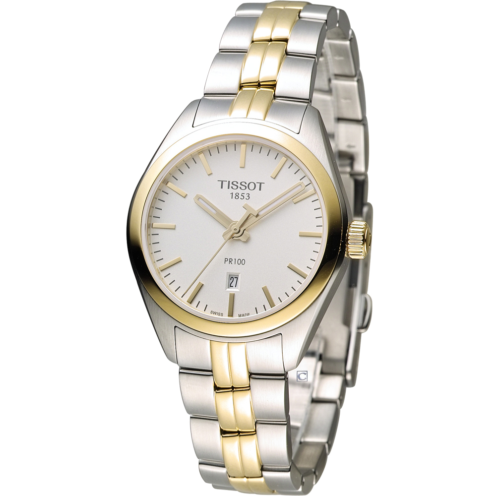 TISSOT 天梭 PR-100 時尚經典運動女錶-銀x金/33mm