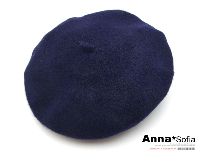 AnnaSofia 韓潮單色 混羊毛貝蕾帽(深藍)