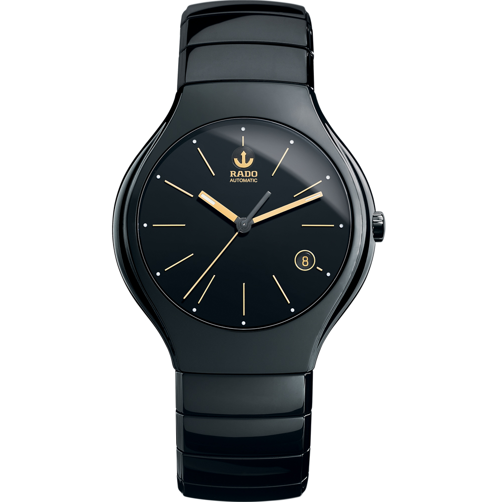 RADO 雷達錶 官方授權(R02) 真我簡約時尚機械腕錶-黑x金色時標/40mm