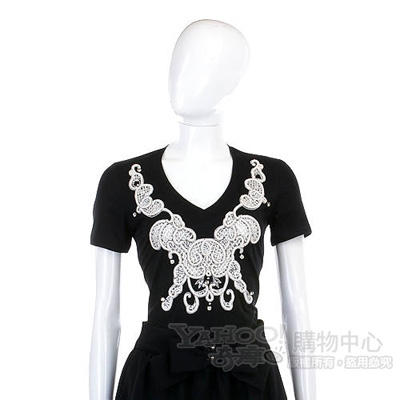 GAETANONAVARRA 黑色繡花圖飾短袖上衣