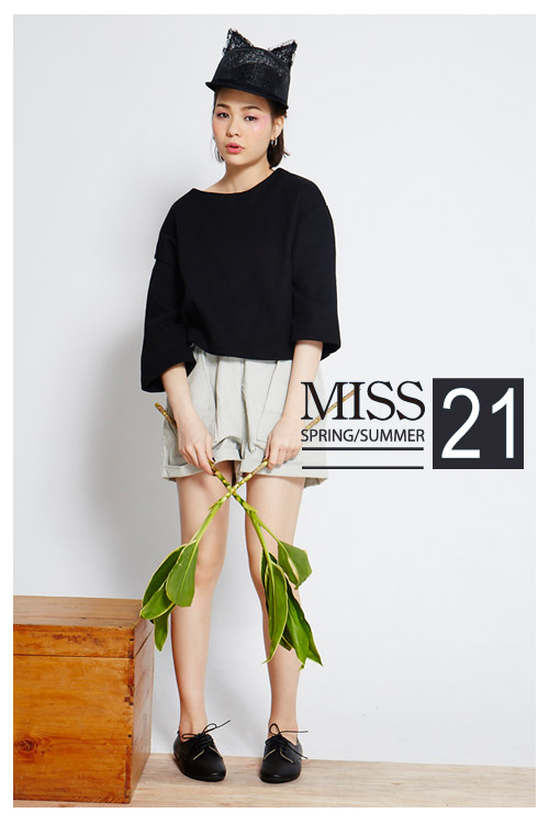 休閒鞋 MISS 21 素面全真皮綁帶平底休閒鞋－黑