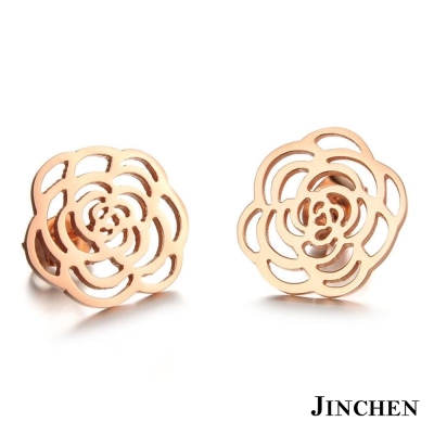 JINCHEN 白鋼薔薇耳環 玫瑰金