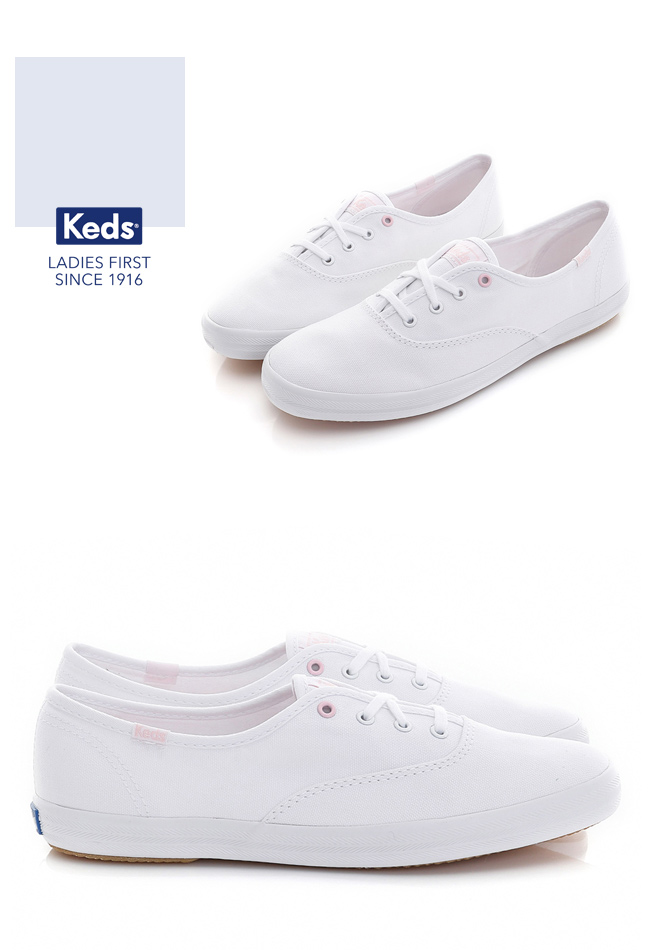 Keds CHAMPION綁帶休閒鞋-白/粉紅