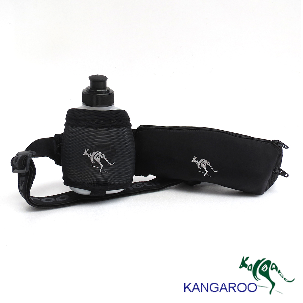 KANGAROO 輕量彈力多功能休閒腰袋單水壺(酷線黑) K140209001