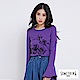 SOMETHING 花卉植絨印花喇叭袖T恤-女-紫色 product thumbnail 1