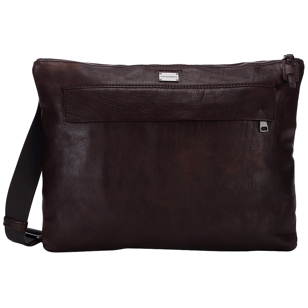 DOLCE & GABBANA 前袋設計仿舊渲染牛皮斜背包(咖啡色)