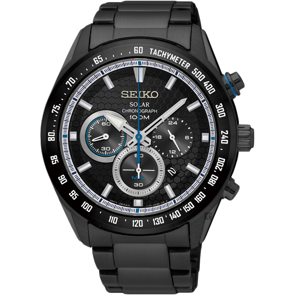 SEIKO精工 Criteria 太陽能限定計時手錶(SSC591P1)-鍍黑/43mm