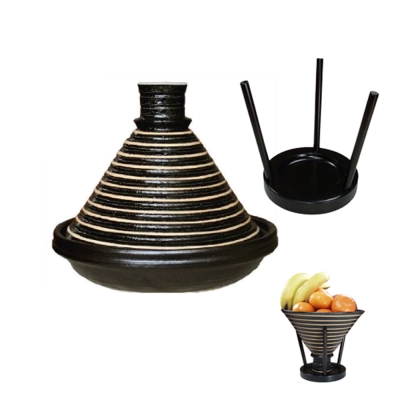 日本長谷園伊賀燒  摩洛哥健康無水料理高帽蓋陶鍋(大3-5人)送木製鍋蓋架