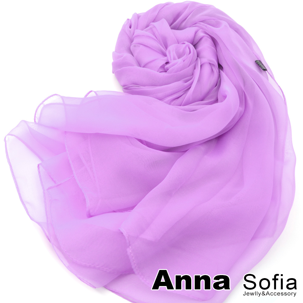 AnnaSofia 韓風純色冰絲 仿真絲加大版披肩絲巾圍巾(淺紫系)