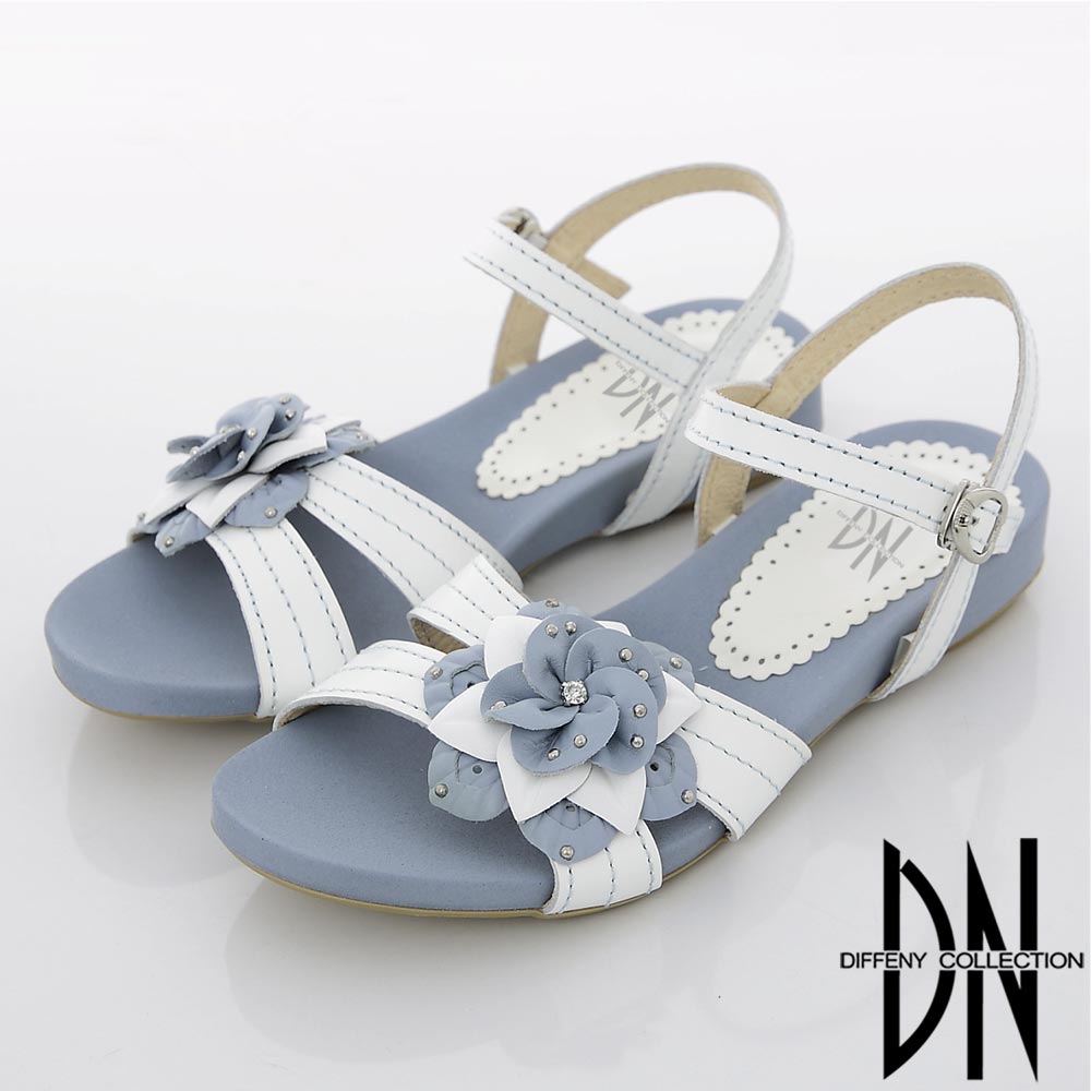 DN 甜美輕裸 立體花朵綴飾踝帶涼鞋 藍